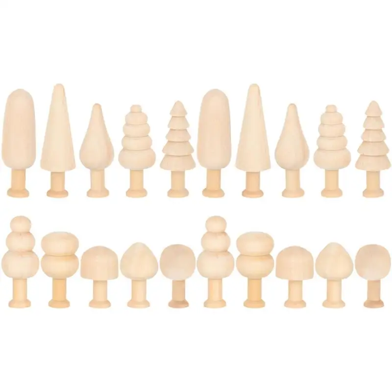 

20pcs Unfinished Wooden Tree Decors DIY Wooden Tree Wood Mini Tree Children'S Toys Easter Tree Wooden Mushroom Tree Pendant