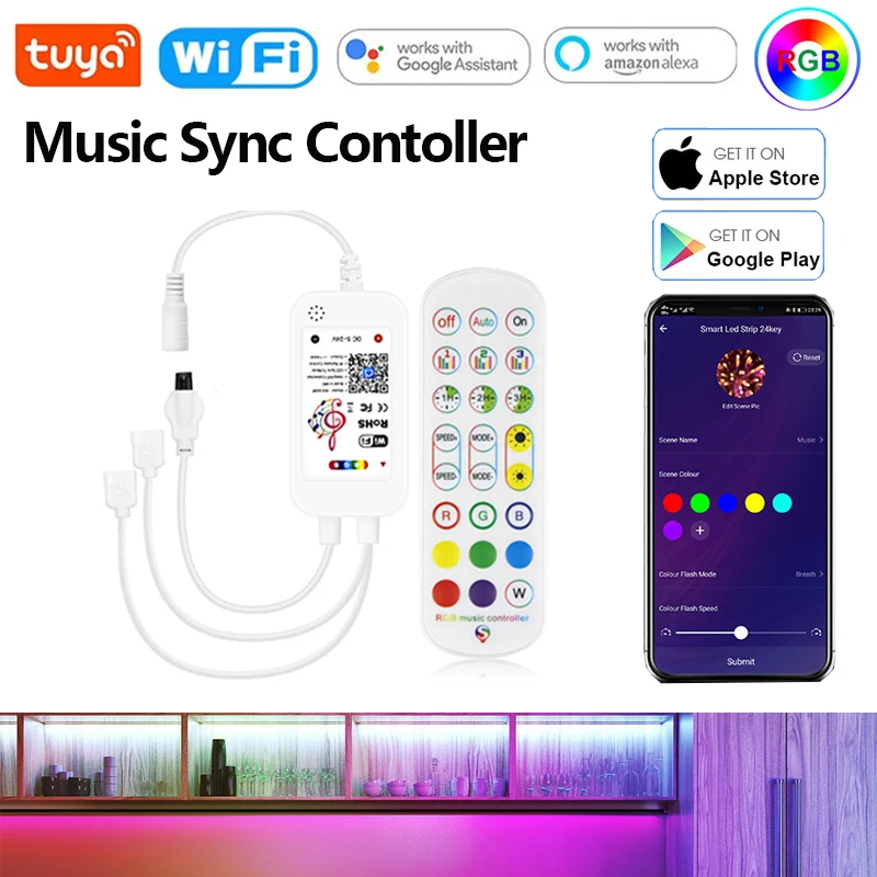 

Умный пульт управления светодиодной лентой Tuya, Wi-Fi, 4 контакта, 5050 RGB