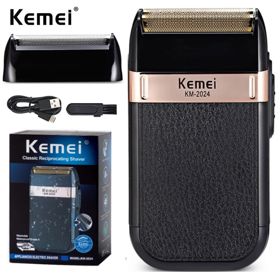 

Модный мужской триммер для бороды Kemei, водонепроницаемый перезаряжаемый Профессиональный бритвенный станок с кожаным корпусом