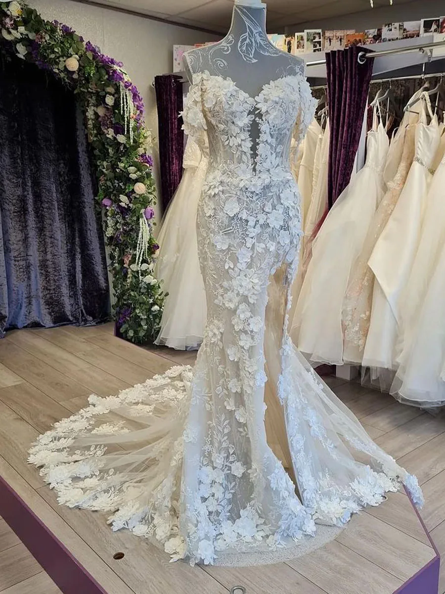 Женское свадебное платье-Русалка привлекательное кружевное платье с цветочной
