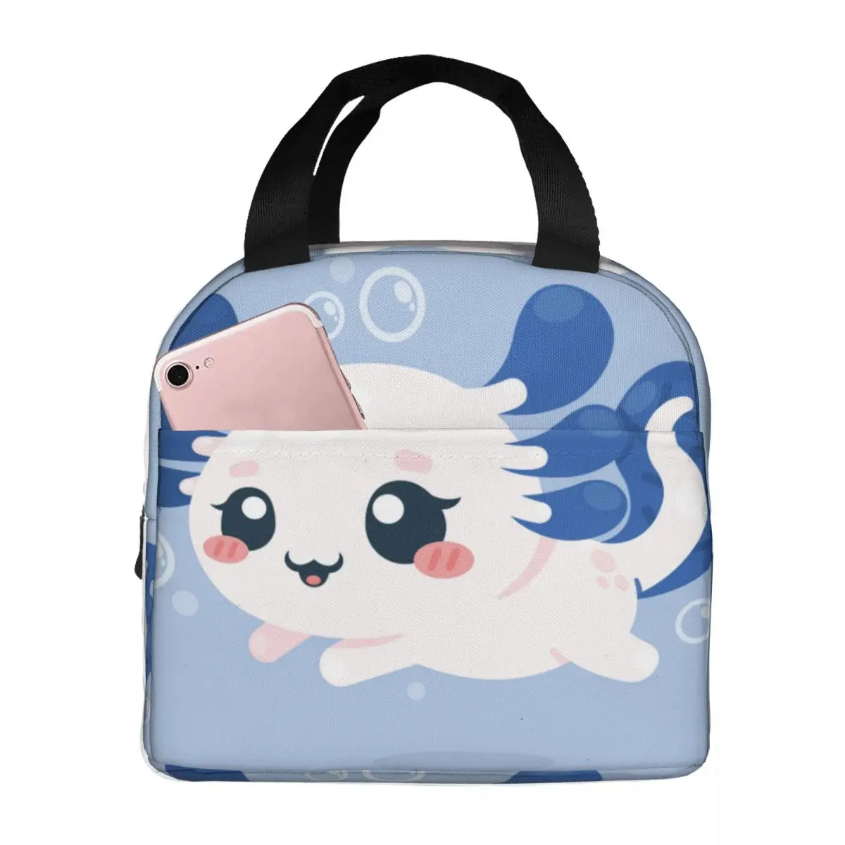 

Cute Axolotls With Bubble Cooler Bag Portable Zipper Thermal Lunch Bag Convenient Lunch Box Tote Food Bag