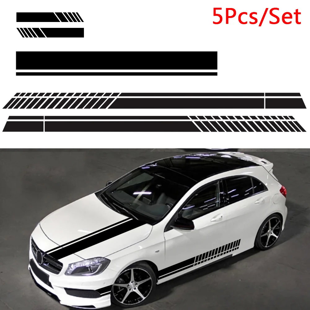 

5 Pieces Car Hood Stripe Graphic Decal Vinyl Body Racing Rearview Mirror Decor Sticker Exterior Accessory