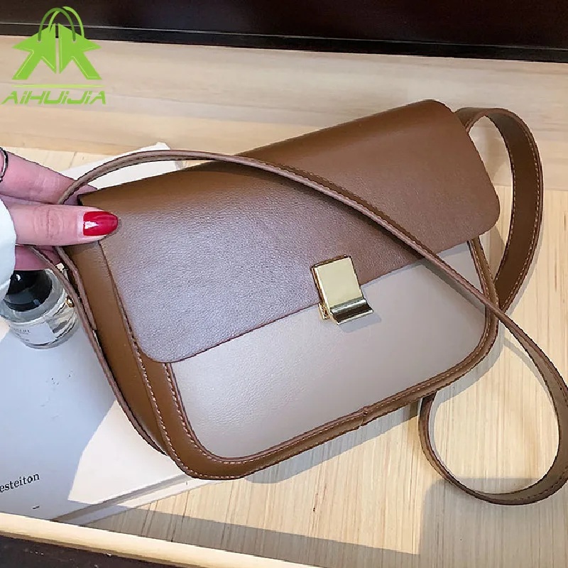 

Vintage Contrasting Colors Handbags Designer Pu Leather Shoulder Crossbody Bag for Women Fashion Small Square Bag Sac A Main New