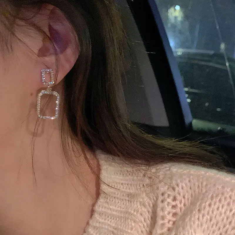 

New New full rhinestone rectangular women's earrings shiny and simple