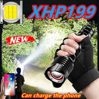 750000lm cree xhp199 most powerful led flashlight 18650 tactical flashlight rechargeable torch zoom lantern for hunting camping