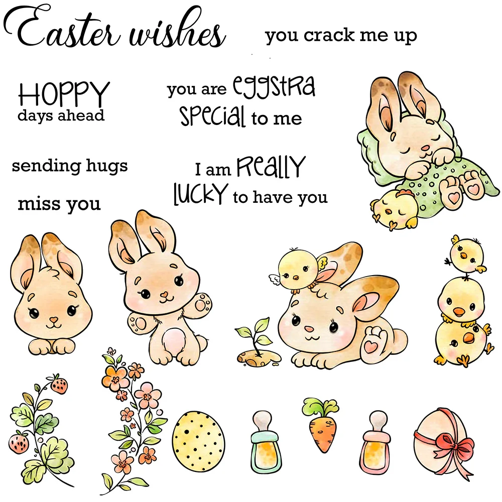 

Mangocraft Cute Rabbits Easter Eggs Metal Cutting Dies Clear Stamps DIY Scrapbooking Cut Dies Silicone Stamps For Cards Decor