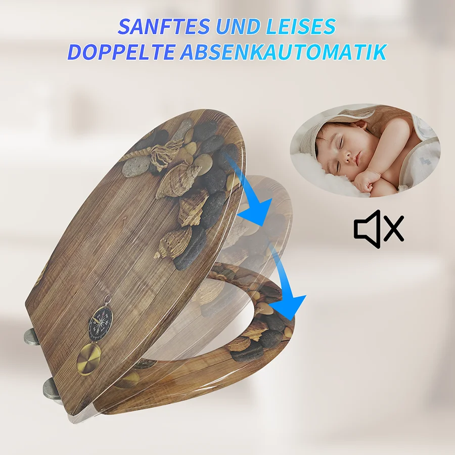 Крышка унитаза из смолы с древесным зерном и бесшумным закрыванием