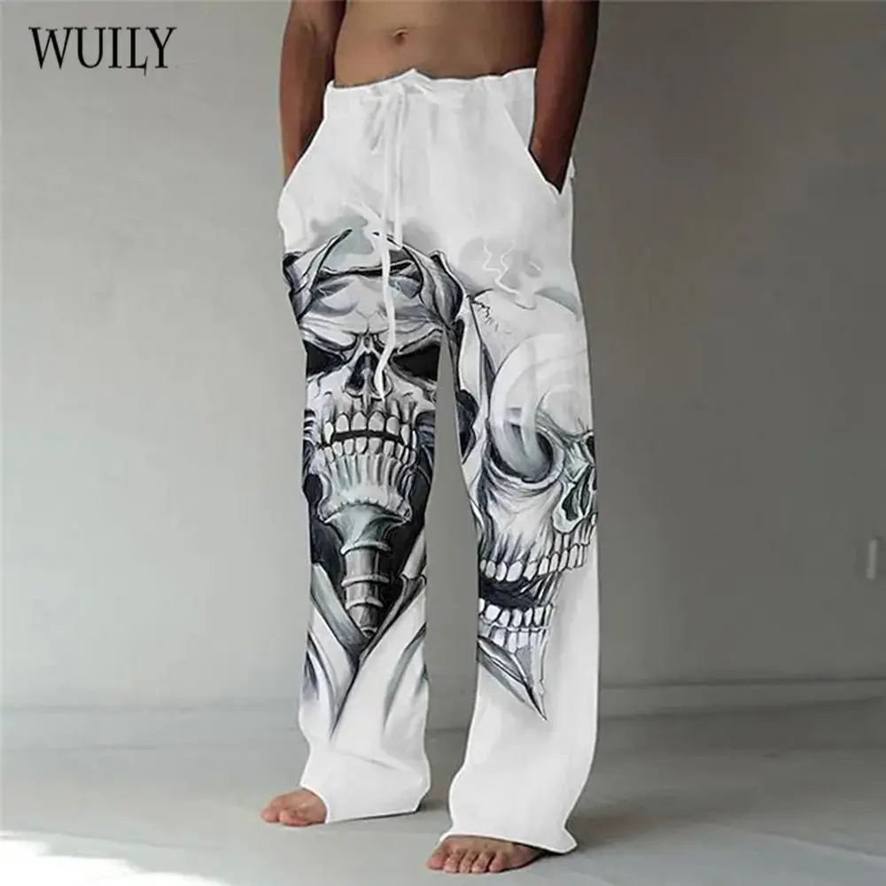 

2023 Summer Thin Pants Men's Large Digital Printed Wide Leg Casual Pants Beach Pants Comfortable and Breathable