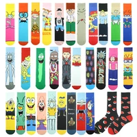spongebob fashion hip hop cartoon men socks personality skateboard breathable happy socks anime characters ricked socks