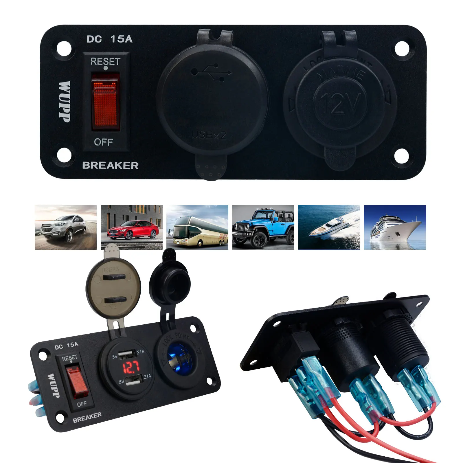 

12 В Автомобильное зарядное устройство, автомобильный разветвитель прикуривателя, водонепроницаемый адаптер питания, двойное зарядное уст...