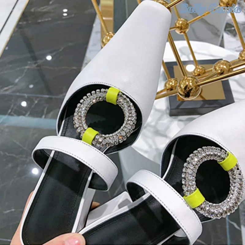 2022 Bling Hollow Ring Decorated Slippers Chunky Heel Autumn Modern Solid New Arrival Fashion Party Shoes