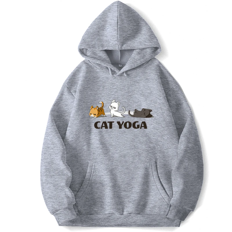 Yoga Cat Cats Cute Kittens Lovely Kawaii Hooded Sweatshirts Men Pullover Jumper Hoodies Hoodie Pocket Spring Autumn Korean Style