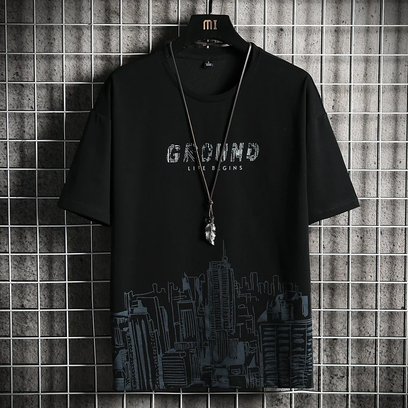 

Urban Print Oversized Men T Shirt Hip-Hop Cotton T-shirt O-neck Summer Japanese Tops Male Causal Tshirts Fashion Loose Tees
