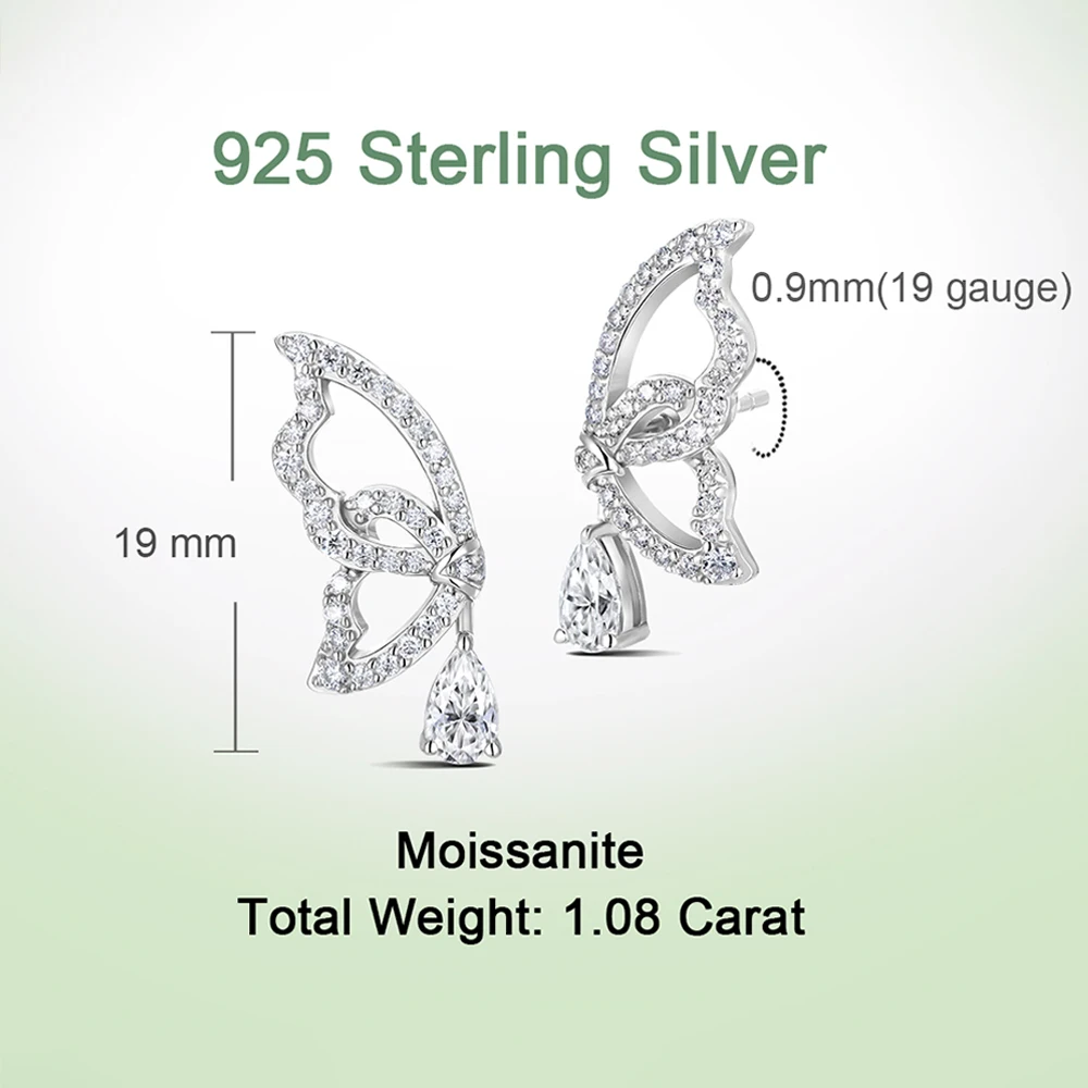 Фото Серьги-гвоздики XCY Moissanite в форме бабочки, серебро S925, сверкающие серьги-капли для женщин, для свадьбы, вечеринки, невесты, изысканные ювелирные украшения №4
