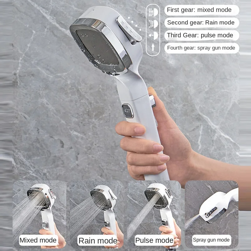 

Shower Head Water Saving Black 4 Mode Adjustable High Pressure Shower One-key Stop Water Massage Eco Shower Bathroom Accessories