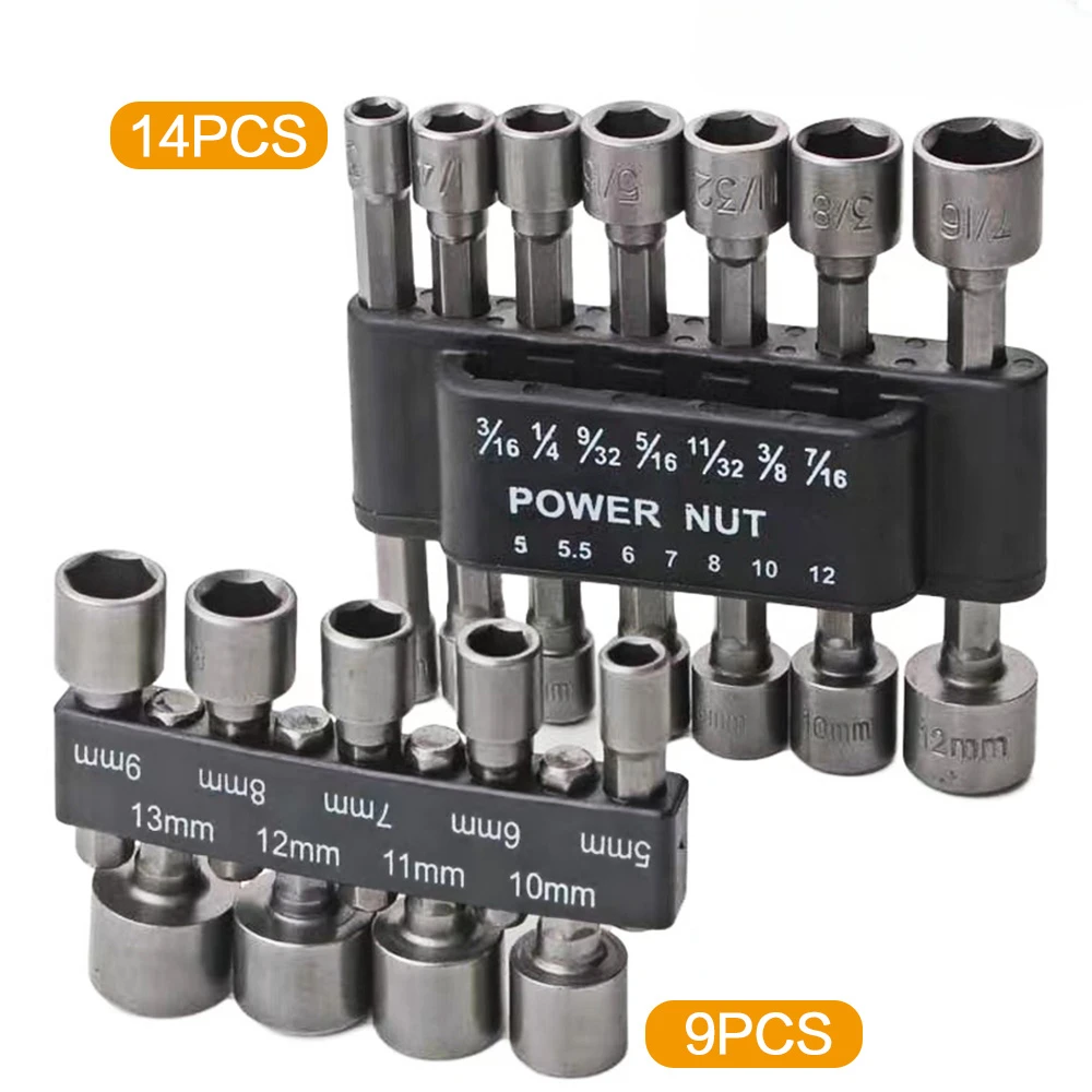 

STONEGO 9PCS/14PCS Hex Socket Sleeve Nozzles Nut Driver Bit Set Hand Tools
