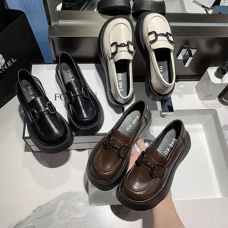 2023 Soft Leather Retro Small Leather Shoes British Style Spring and Autumn New Style Single Shoes Versatile Metal Buckle Shoes