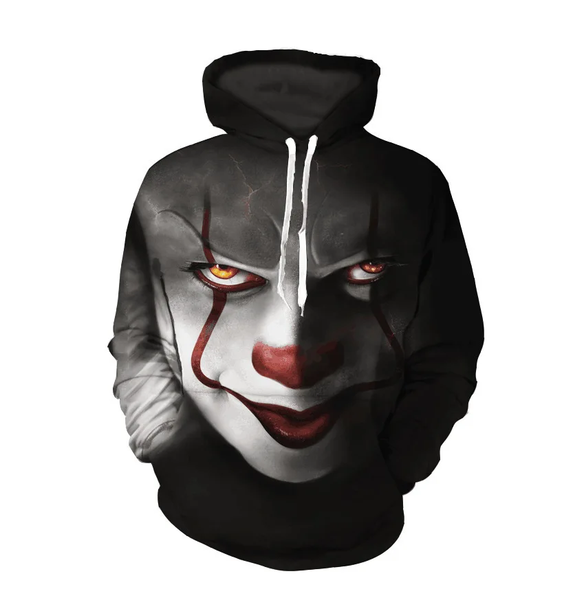 

European and American Autumn New Halloween 3D Sweater Hoodie Clown Print European and American Couple Motorcycle Clothes