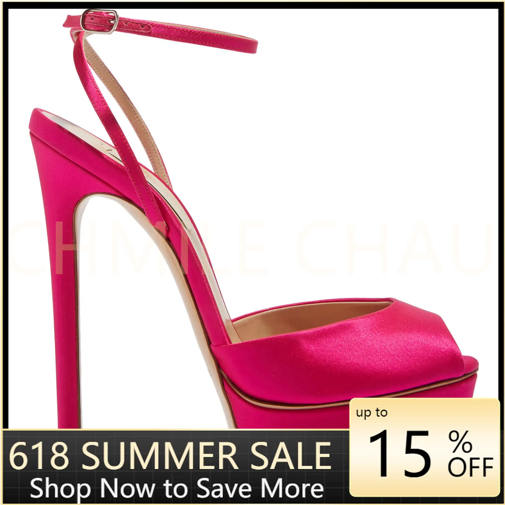 Luxury Designer Women Elegant Platform Sandal Stiletto High Heel Ankle Strap Peep Toe Dress Plus Size Shoe Talon Femme 34-CHC-30