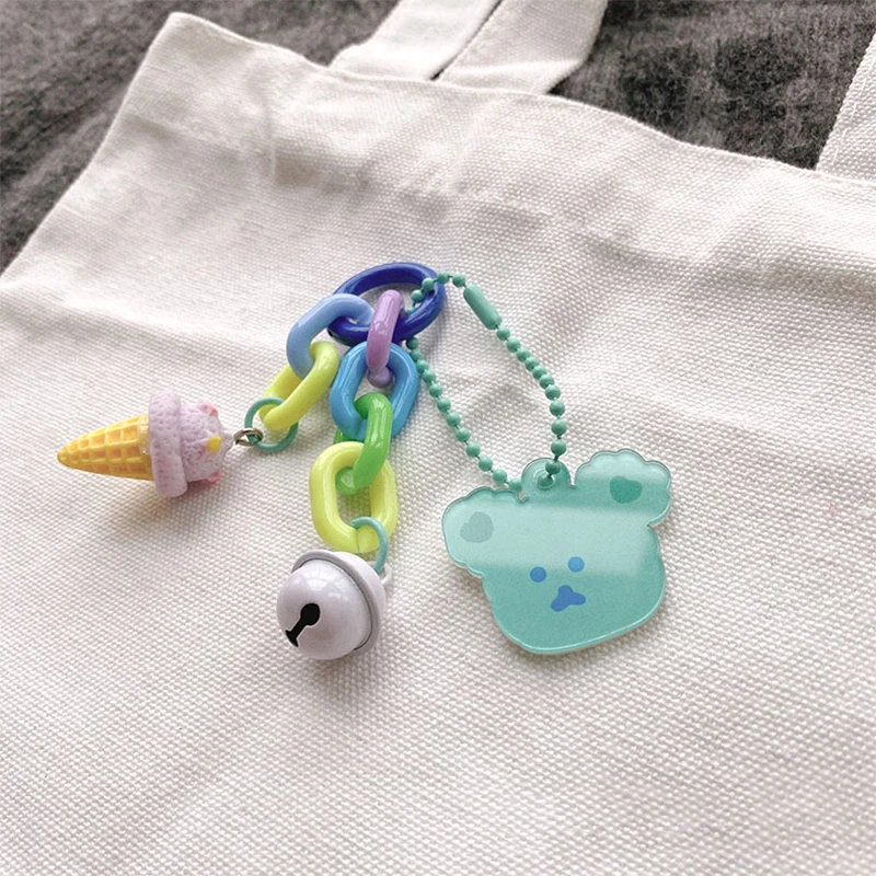 Fun Ice Cream Bear Keychain Ladies Fashion Cute Romantic Vintage Acrylic Keychain Charm Korea 90s Aesthetic Bag Phone Chain Gift
