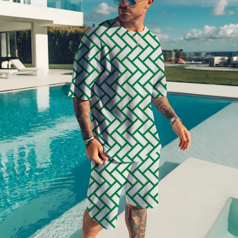2023 Summer New Men's Round Neck T-shirt Set Clothes 3D Tracksuit Short Sets Casual Sports Suit T-shirts 2-piece Set Matching