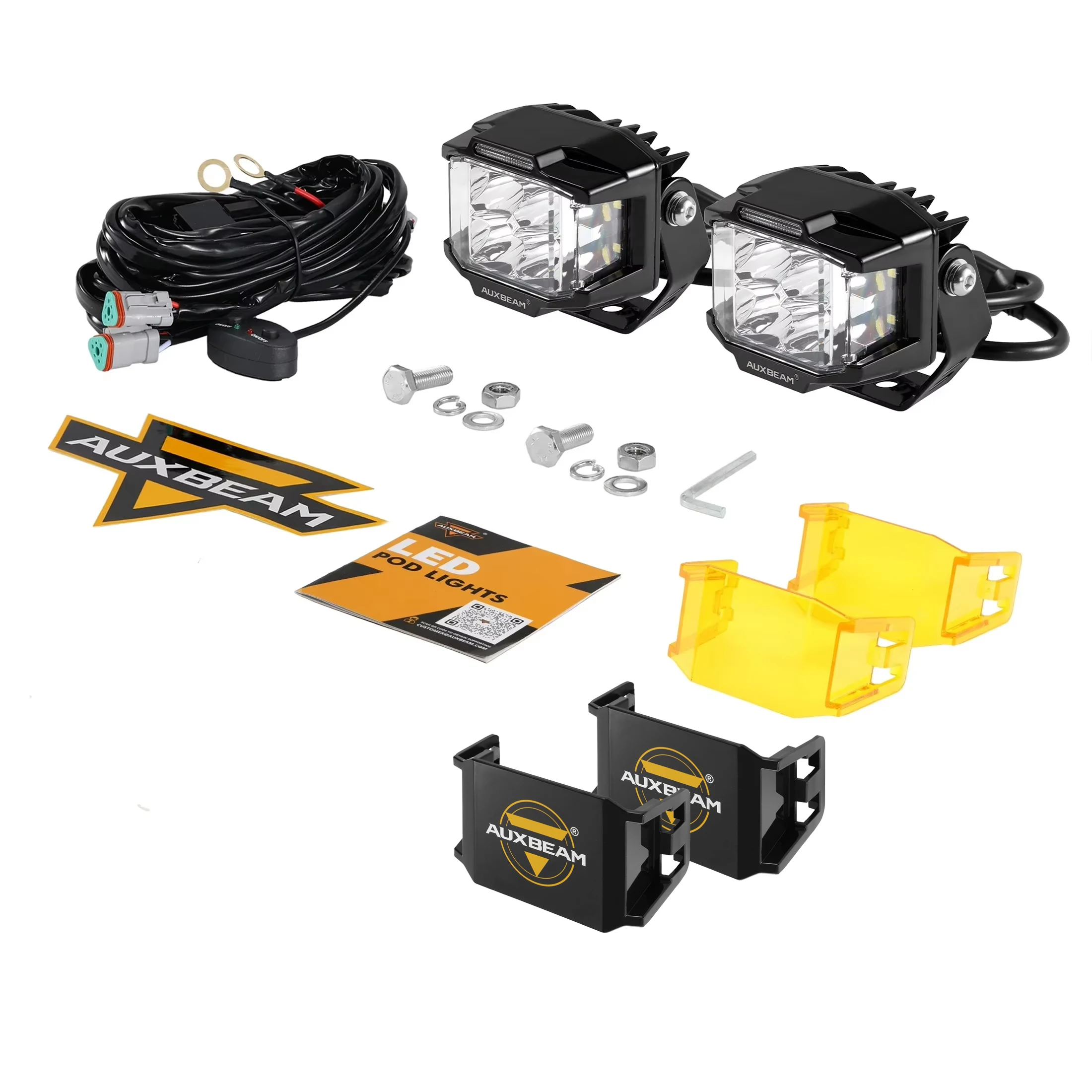 AUXBEAM V-MAX SERIES 4-дюймовый светодиодный рабочий фонарь 92 Вт с янтарным/черным корпусом DRL Driving Lamp Spot + SIDE SHOOTER LED Pod Light