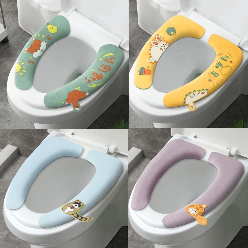 

Toilet Seat Cover WC Paste Toilet Sticky Seat Pad Washable Soft Mat Four Seasons Universal Bathroom Cartoon Cushion With Handle