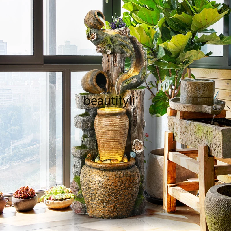 

yj Pottery Pot Water Fountain Landscape Decoration Hotel Tea Room Flower Shop Ornamental Decoration Pastoral Courtyard Rockery