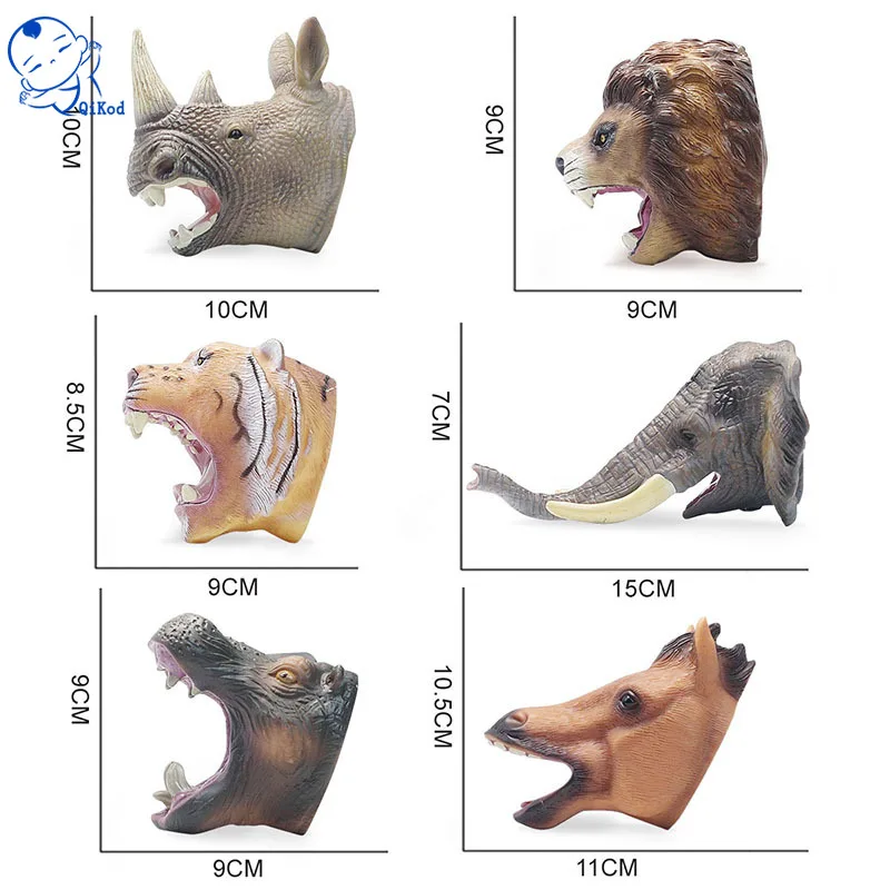 

Simulation Animal Model Hand Puppet Toy Large Vinyl Children's Dress Up Props Elephant Lion Tiger Rhino Hippo Horse Head Figures