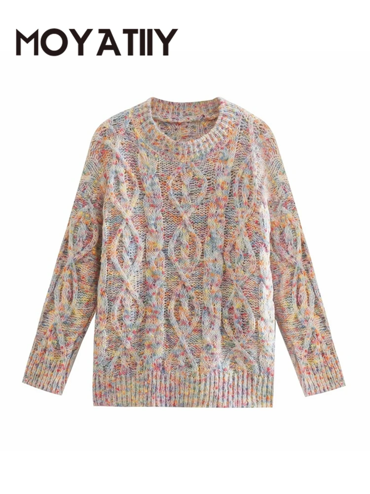 

Модный шикарный женский свитер MOYATIIY 2022, свитеры оверсайз из цветной пряжи, винтажные женские длинные вязаные Джемперы, топы
