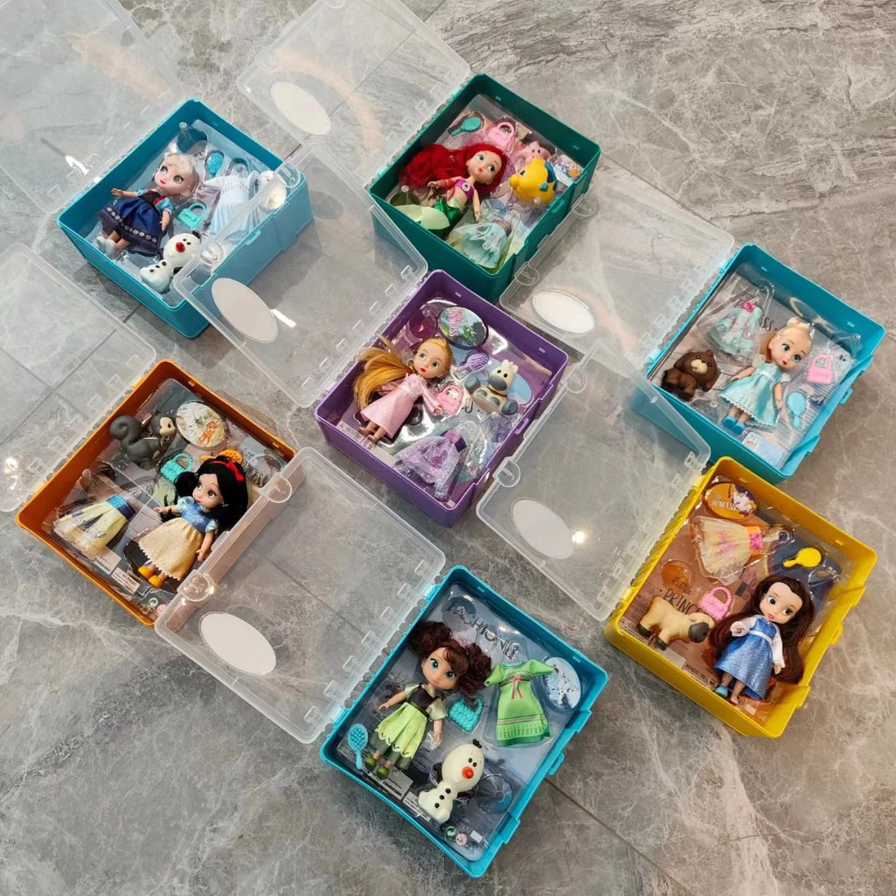 

Disney Frozen Anna Elsa Princess Doll Beauty and the Beast Belle The Little Mermaid Mini Salon Doll Dress Up Toy Set Christmas G