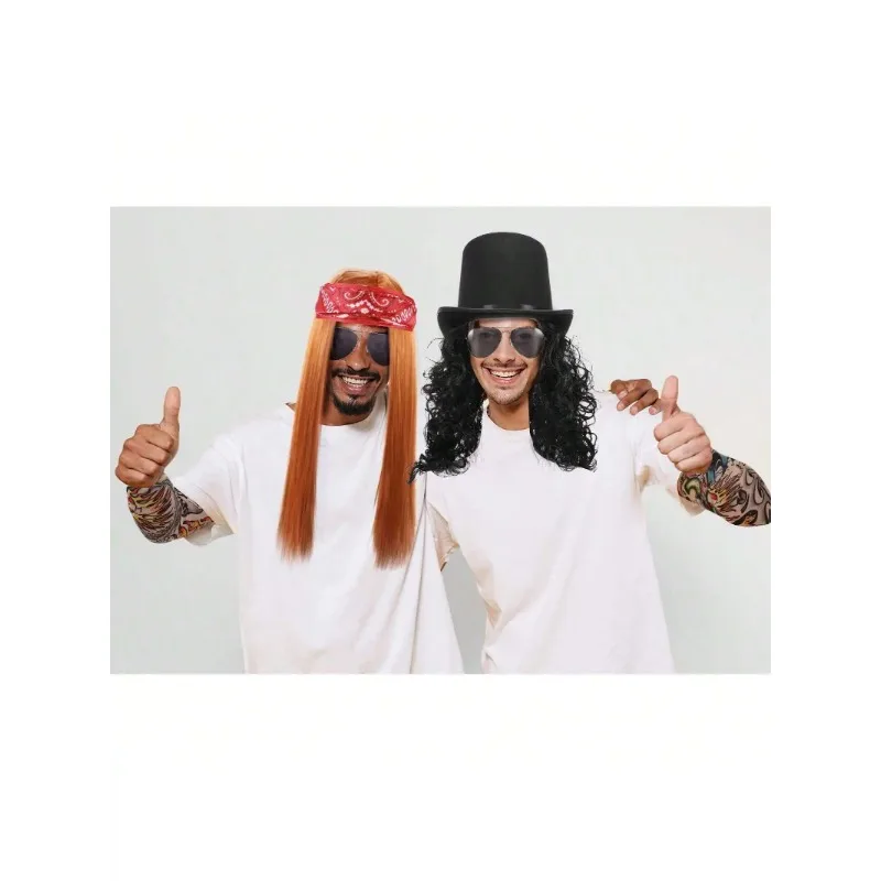 7 шт. 70-х 80-х годов Рокерский костюм Тяжелый металл Парик Мужчины Женщины Хиппи с