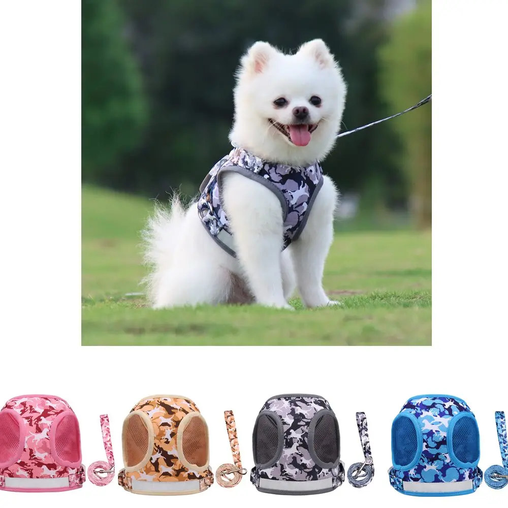 

Зимняя флисовая шлейка для маленьких собак, регулируемый сетчатый поводок для щенков, нагрудный ремень, куртка, камуфляжная веревка