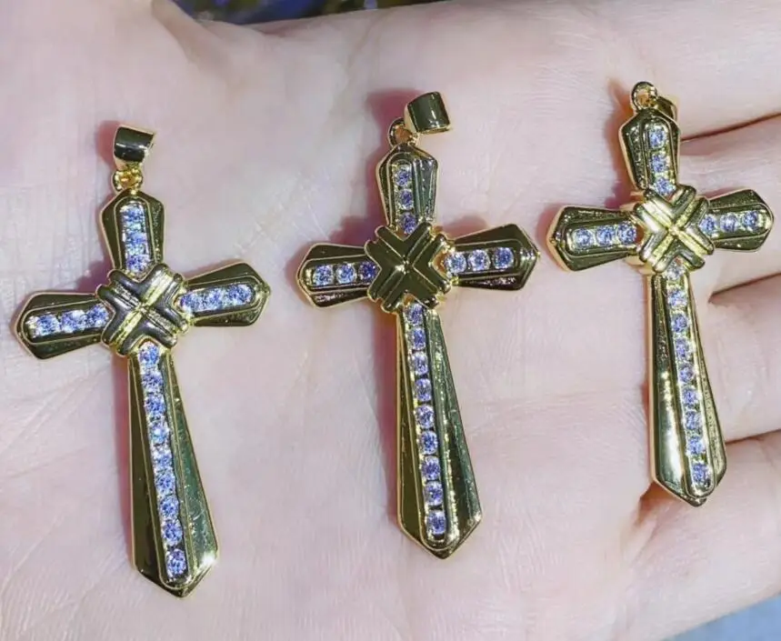 

Женское ожерелье с кулоном в виде Креста Иисуса, кулон золотистого цвета с кристаллами из меди и фианита, Ювелирное Украшение fs4s, 1 шт.