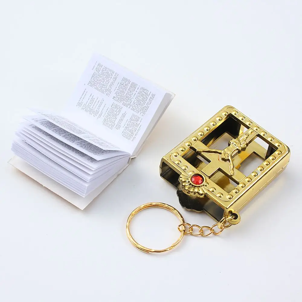 

Special Mini Holy Bible Keychain English Religious Miniature Paper Spiritual Christian Jesus Cover Keyring Gift