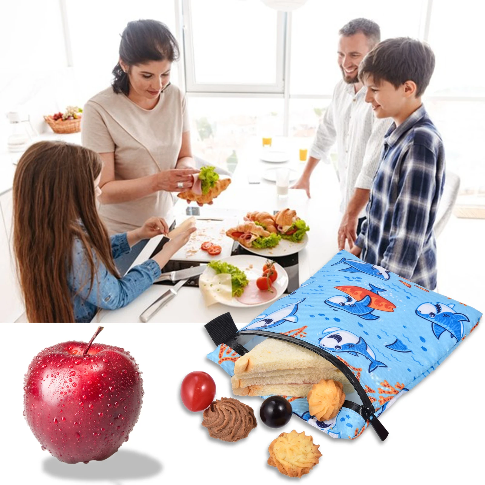 

2PCS Lunch Bag Double-layer Reusable Waterproof Sandwich And Snack Pouch For Children Fruits Fast Food Bags