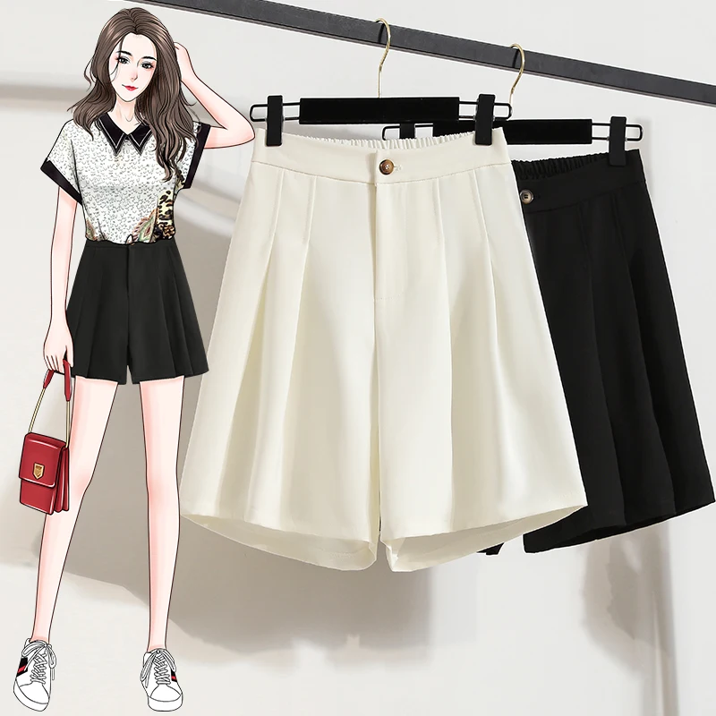 

Summer High Waist Women Thin Wide Leg Pants Suit Shorts Loose Plus Size 3xl For Office Lady