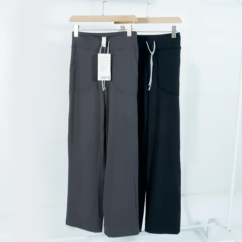 Yoga Lulu Throwback Still High Waist Drawstring Pants High Stretch Nylon Women's Casual Flare Pants Relaxed Fit Flared Trousers