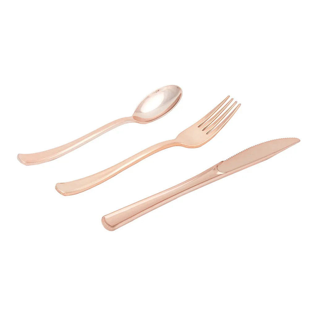 

Disposable Combo Home tableware paper tray Flatware Stainless Party Tableware golden paper Knives Gold Star Hot Stamping Spoons