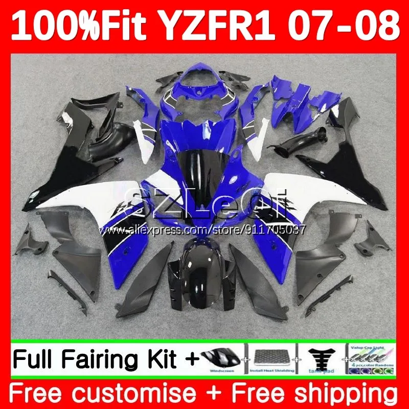 

blue white OEM Body Kit For YAMAHA YZF1000 YZF-R1 YZF R1 R 1 1000 CC YZFR1 07 08 YZF-1000 2007 2008 Injection Fairing 132LQ.87