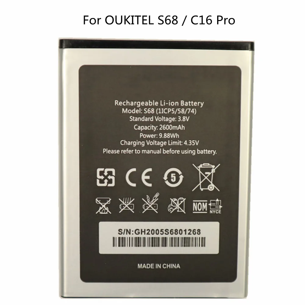 

NEW High Quality Original Battery For OUKITEL S68 / C16 Pro 2600mAh Mobile Phone Replacement Batteries