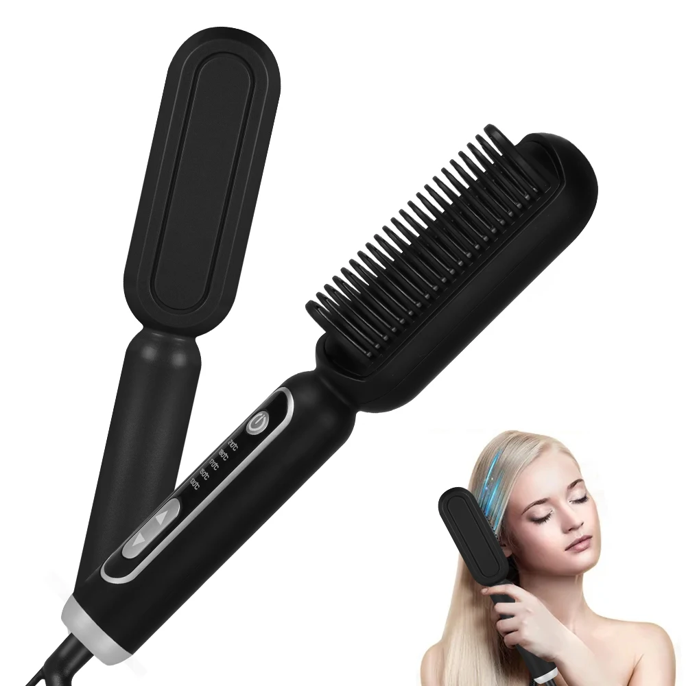 Hair Straightener Brush Hot Comb Ceramic Electric Hair Curling iron Anti Scald  Ionic Straightening Brush Styling Tool 2 In 1