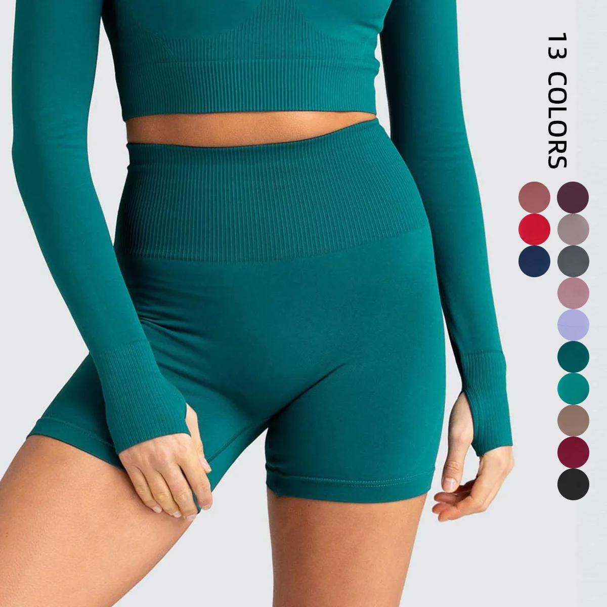 

Top Quality Women Yoga Slimming Clothes Seamless Knit High Waist Lift Hip Pants Breathable Solid Color Sports Running Fitnes Set