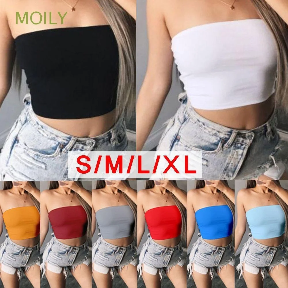 

MOILY Solid Color Tube Crop Top Off Shoulder Yoga Vest Summer T-shirts
