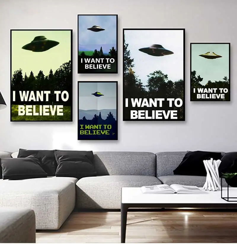 DLKKLB Vintage Classic Movie The Poster I Want To Believe Bar Cafe Home Kraft Paper Decorative paintings Wall Sticker