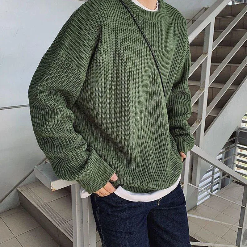 

Мужской теплый трикотажный пуловер, свободный утепленный джемпер с воротником-лодочкой, в Корейском стиле, для подростков, для осени и зимы