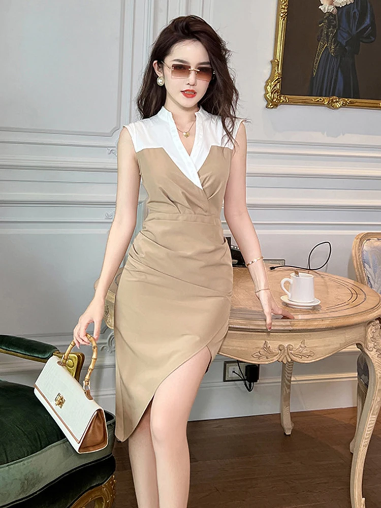 

Elegant Office Women Evening Dress Chic Commute Casual Sleeveless Asymmetrical Midi Party Gown Femme Ropa Mujer Verano Vestidos