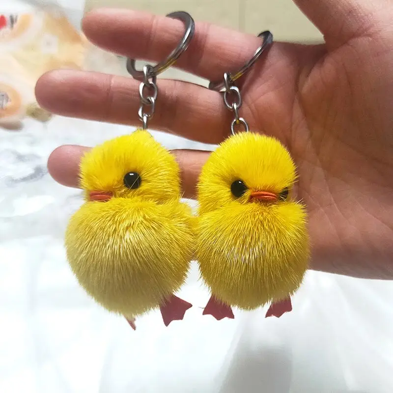 

5Pcs Furry Yellow Duck Fluff Soft Chick Keychains Easter Keyring Pendant Handbag Decoration Jewelry Gift