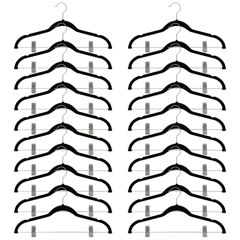 20Pcs 42Cm Adult Pants Rack Flocking Hanger With Clip Non-Slip Clothing Store Drying Rack Plastic Hanger