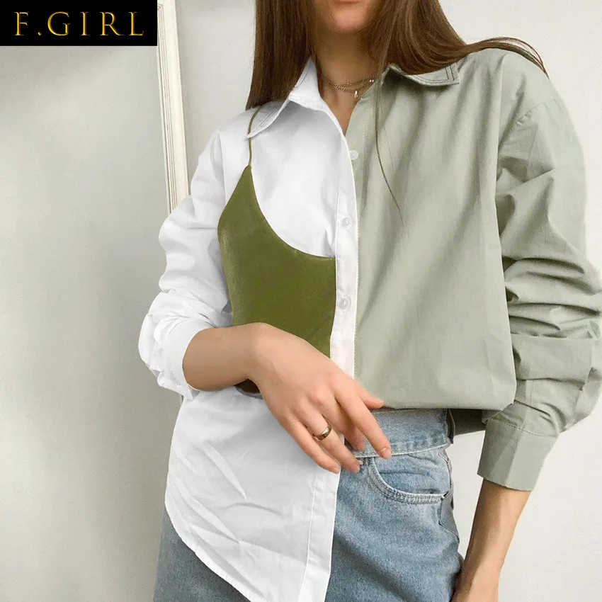 Patchwork Oversized Shirts Women Long Sleeve Blouse 2022 Fashion Spring Ladies Blouse Chic Streetwear Splicing Top Female enlarge